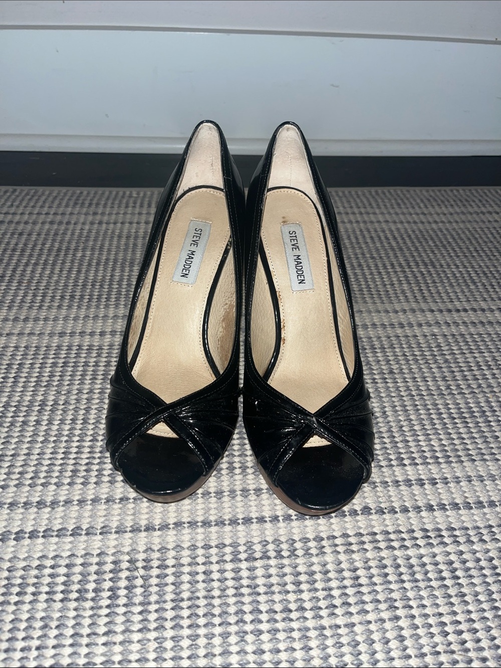 Steve Madden Black Patent Peep-Toe Heels